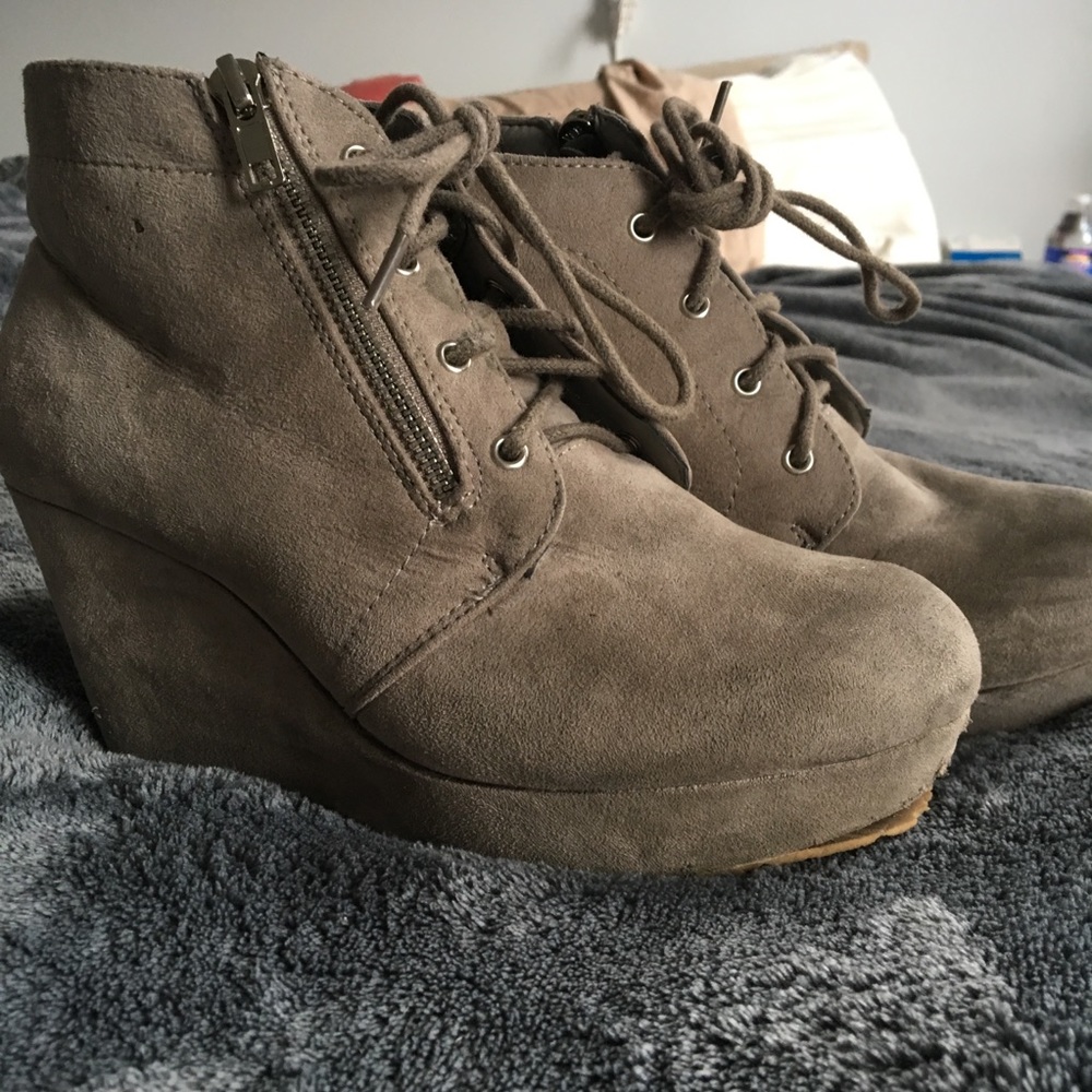 Laced and Zippered Wedged Booties